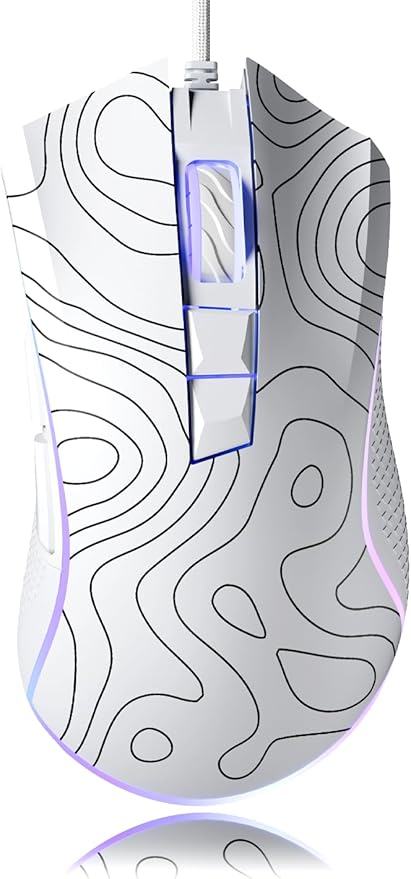 XVX G705 Wired Gaming Mouse, 12000 DPI RGB Gaming Mouse with 12 Backlit Modes & 7 Macro Buttons, PC Gaming Mice Support DIY Keybinding, Mouse Gamer Computer Mouse for Laptop PC Mac Windows,Topographic