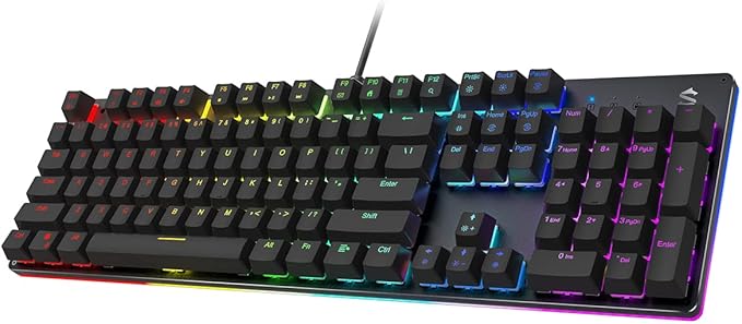Black Shark RGB Mechanical Gaming Keyboard LED Backlit Wired Keyboard with Red Switches, Fully Programmable, Anti-Ghosting 104 Keys for Desktop PC, Sixgill K2
