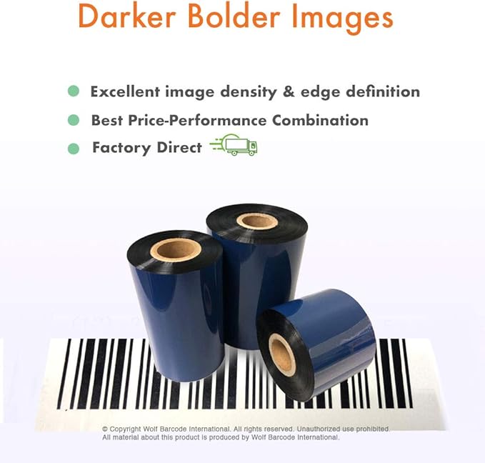 12 Rolls Wolfbarco 4.02" x 1476' (102mm x 450m) Black Premium Resin-Enhanced Wax Thermal Transfer Ribbon Compatible with Zebra,TEC, INTERMEC,Citizen,TSC,GODEX,ARGOX Printers