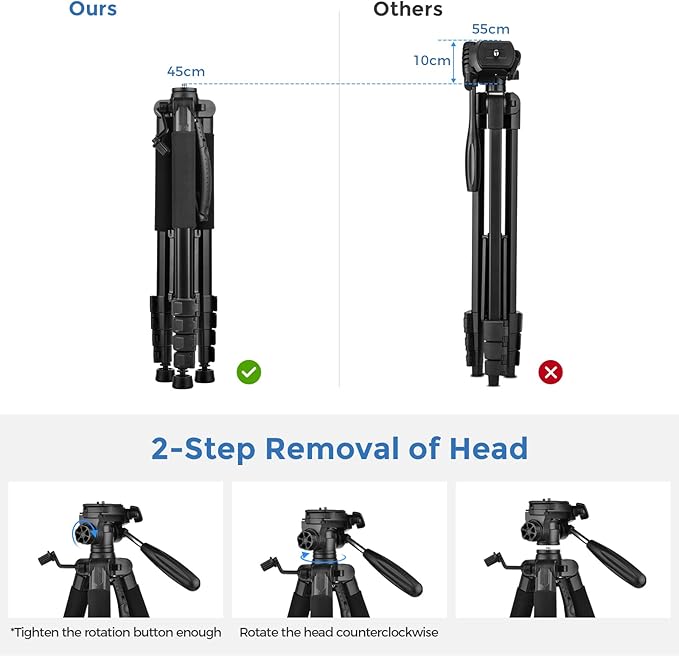 Camera Tripod Stand, LINKCOOL 74 Inch Tall Tripod for Camera Canon Nikon Sony - Lightweight Aluminum Tripod Camera Stand with Detachable Head, Remote Shutter & Phone Mount for Vlog Live Streaming
