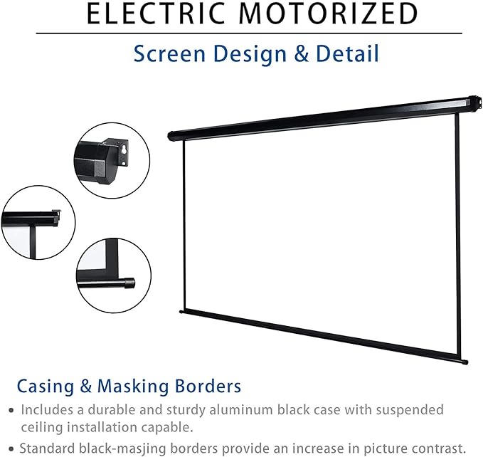 Kayle 120" Motorized Projector Screen Electric Diagonal Automatic Projection 4:3 HD Movies Screen for Home Theater Presentation Education Outdoor Indoor W/Remote Control and Wall/Ceiling Mount (Black)