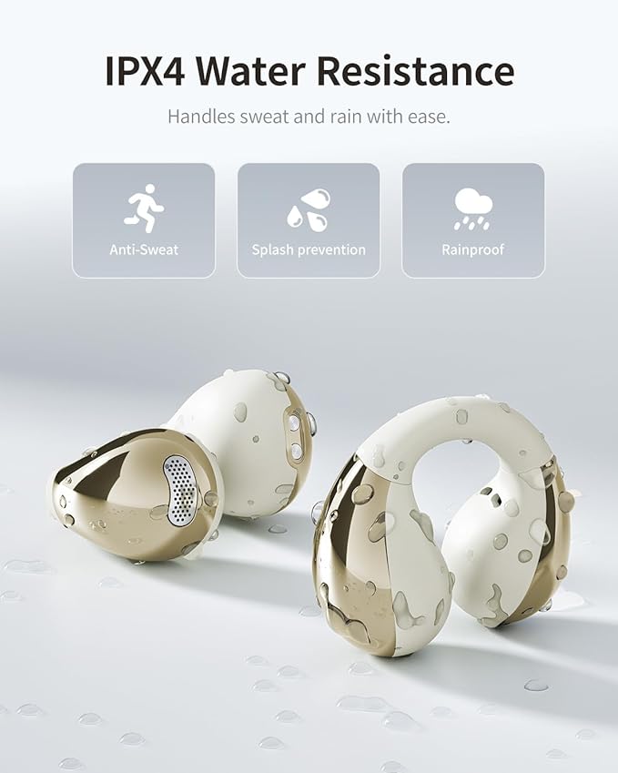 Open-Ear Earbuds, Clip-On Headphones, Open-Ring Comfort Wireless Bluetooth Earbuds, Dual Connection, 30H Playtime, Comfortable for Workouts and Daily Use, White