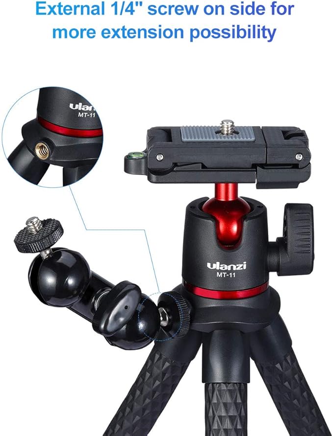 ULANZI Camera Tripod, Mini Flexible Stand w Hidden Phone Holder w Cold Shoe Mount, 1/4'' Screw f Magic Arm, Universal f iPhone 17 16 15 14 Pro Max XS Max X Samsung Canon Nikon Sony DJ Pocket 3 Cameras