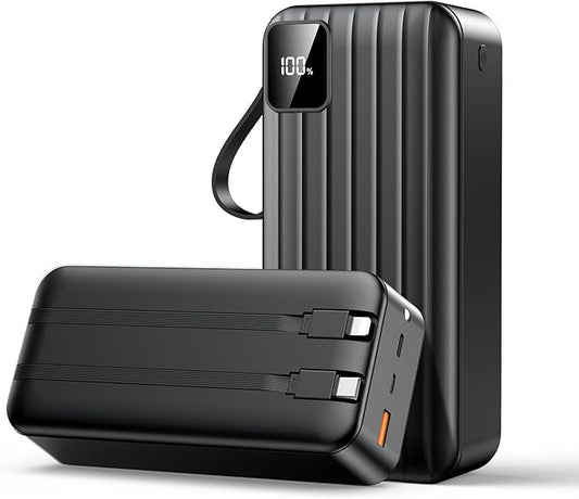 Portable Charger 50000mAh Power Bank with 2 Built-in Cable,22.5W Fast Charging External Battery Pack,LED Display USB-C Portable Cell Phone Charger for iPhone 16/15/14/13 Pro,Android,Samsung Galaxy,Etc
