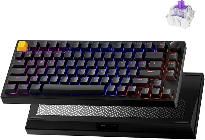 P1 HE 75% Wireless Custom Mechanical Gaming Keyboard with Gateron Double-Rail Magnetic Switches Knob Version, QMK 2.4 GHz Bluetooth 5.2 RGB Backlight Compatible with Mac Windows Linux-Black