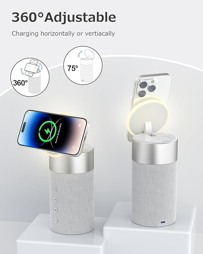 COLSUR Bluetooth Speaker with Night Light - 3 in 1 Magnetic Wireless Charger for iPhone 16/15/14/13/12 Series, AirPods Pro/3/2，Gifts for Men& Women