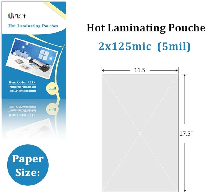 Uinkit Hot Thermal Laminating Pouches 5Mil Thick for Extra Protection 11.5x17.5 inches Laminating Sheets for Sealed 11x17inches Document and Photo 50 Pack A3 Menu Taloid Size