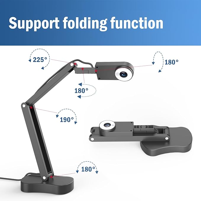 8MP USB Document Camera, Auto Focus, LED Light, Image Reversal, Built-in Mic, Mac OS, Windows, Chromebook for Distance Learning, Remote Teaching, Web Conferencing, Live Demo (KB700)