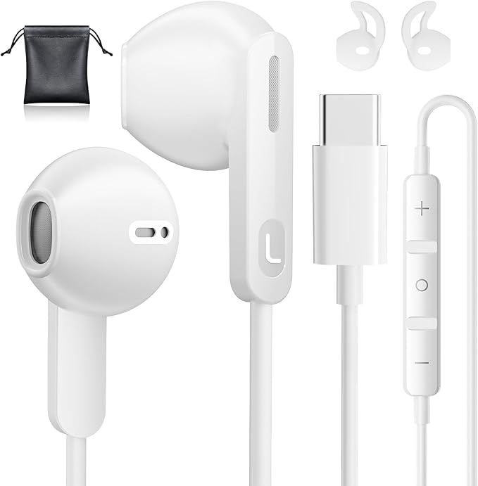 USB C Headphones Type C Earbuds for iPhone 17 Pro/ 17 Air 15/16 Pro/ 15 Pro Max/Samsung S25 Headphones with Microphone Noise Isolation Stereo Wired Earphones for Samsung Galaxy S24 S23 S22 Pixel 9 8a