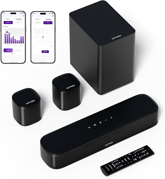 ULTIMEA 5.1ch Sound Bar with Subwoofer, Home Theater Virtual Surround Sound System for TV, Soundbar with App Control, 2 Surround Speakers, Opt/AUX, Peak Power 250W, Aura A30