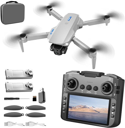E88 GT Drone with 4.92-Inch Screen Controller,Brushless Motor, Optical Flow Localization, Active Obstacle Avoidance, 2 batteries. (White- 2batteries)