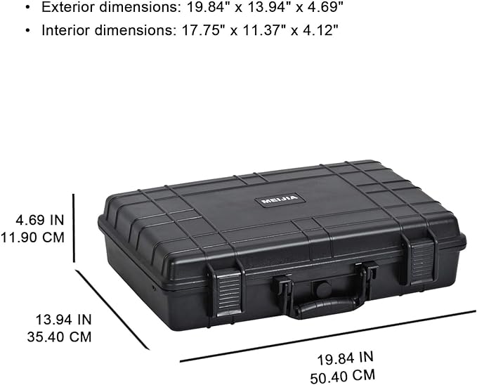 MEIJIA Portable Waterproof Protective Case,Hard Camera Case,Customized Fit Foam Inserted, Elegant Black,Fit for Camera, Equipments, Lens,Drones(Black)