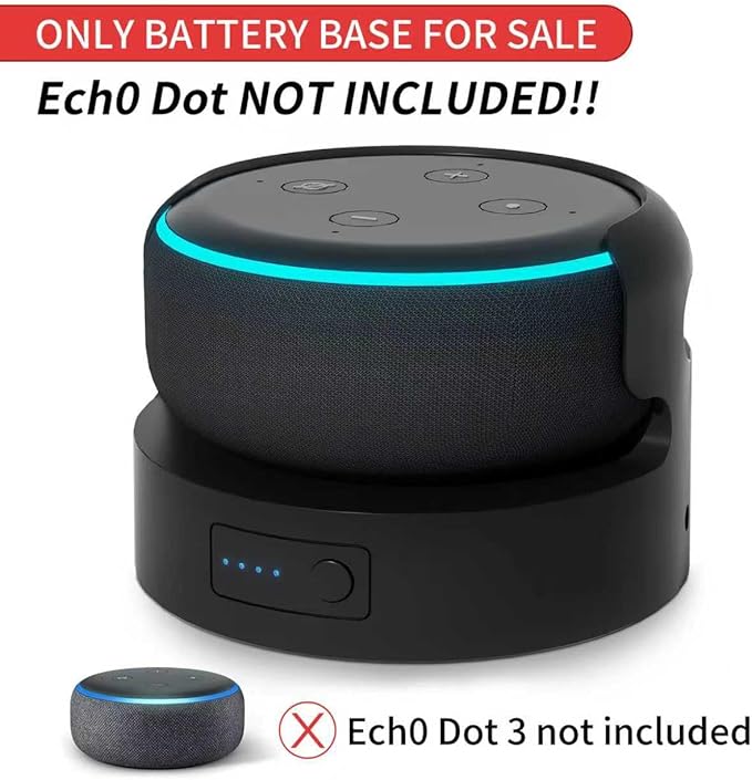 Echo Dot 3 Battery Base, Portable Dot 3rd Gen Mini 2 Battery Base, 5200 mAh 8 Hours Work Time, Black（Not Include Speaker）