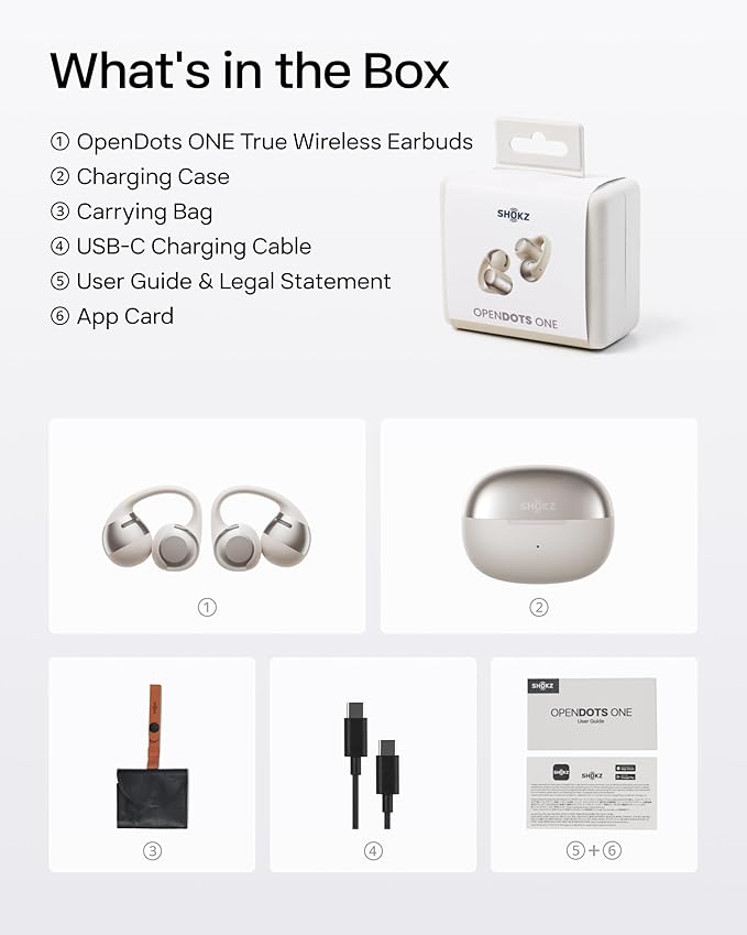 SHOKZ OpenDots ONE - Open-Ear Headphones - Wireless Bluetooth Earbuds with Microphone - Secure, Lightweight, Clip-On Fit - Premium Dolby Audio - Water Resistant - Fast Charging - Up to 40 hrs Playtime