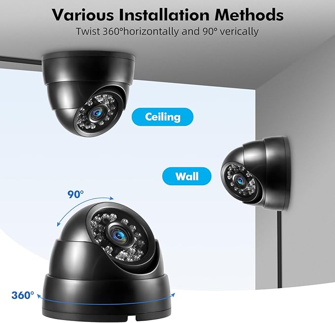 Fuers 1080p Dome Security Cameras (Hybrid 5-in-1 HD-CVI/TVI/AHD/XVI Analog CVBS),2MP Day Night Weatherproof Surveillance CCTV Camera Dome Outdoor/Indoor,Night Vision Up to 80FT