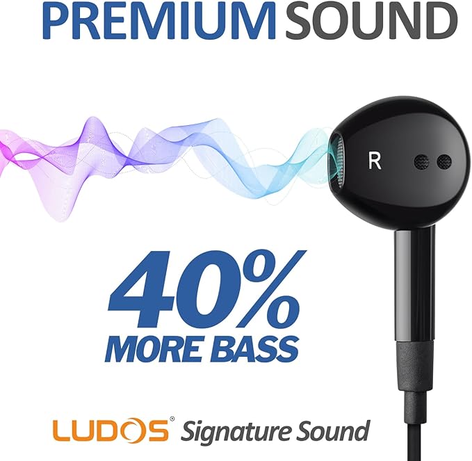 LUDOS FEROX USB C Headphones for iPhone 17 16 15 Pro Max Plus Air iPad Pro, 5 Years Warranty, USB-C Earbuds for Samsung Galaxy S24 S23 Ultra S22 S21 FE S20 Z Flip 3 Fold 4 A53, USB Type C Earphones