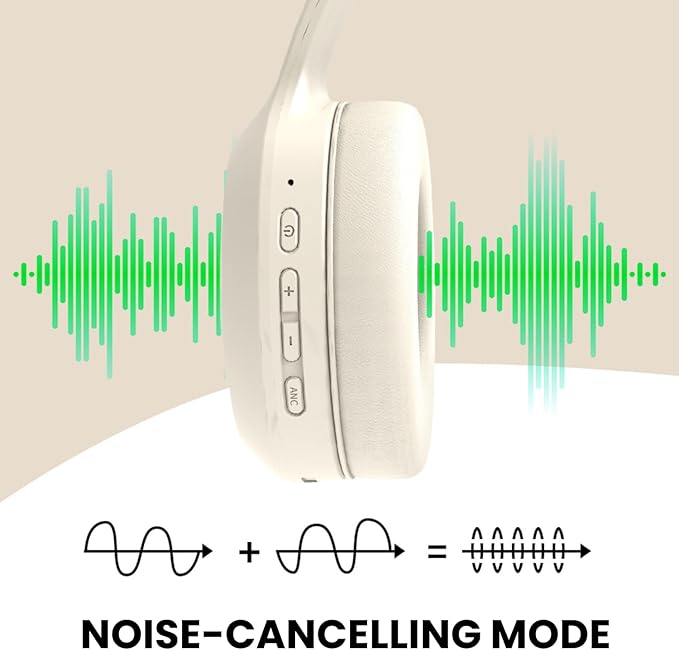 Beige Noise Cancelling Headphones Wireless,Bluetooth Headphones Over Ear, Wireless Headsets with Mic,60H Playtime,Deep Bass Memory Foam Ear Cups,Lightweight for Travel,Home,Gym