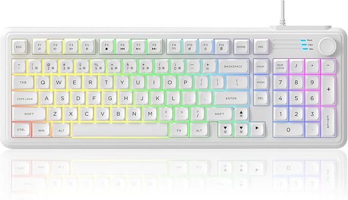 HUO JI 99 Keys RGB Wired Gaming Keyboard with Number Pad Knob,Mechanical Feeling Gaming Keyboard with Multimedia Keys,One-Touch Backlit, Anti-Ghosting, Compatible with PC, Mac, PS4/5, Xbox