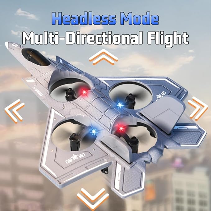 Foam RC Airplane for Kids and Beginners, Remote Control Plane Fighter Jet with Light, RC Helicopter Cool Lights Stunt Roll Hovering, Easy to Fly RC Aircraft Drone 360° Flip and 3 Batteries