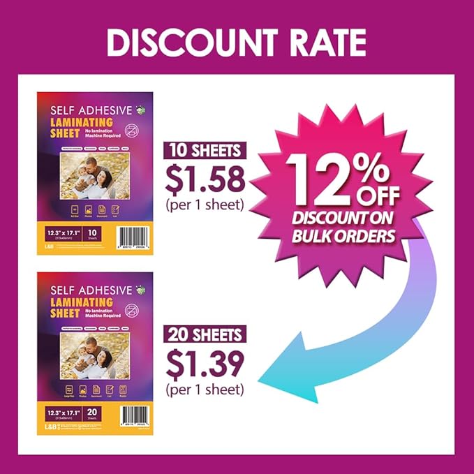 Self Adhesive Laminating Sheets 12.3x17.1 inch, 10 Pack, 4mil Thickness, No Heat, No Machine Laminating Sheets Self Sealing by HA SHI