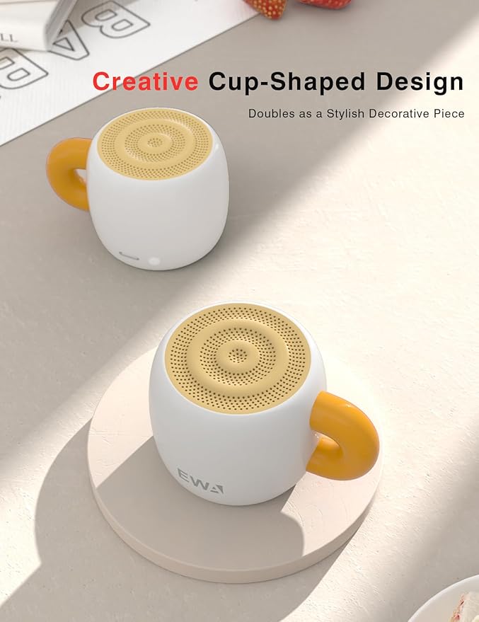 EWA Bluetooth Speaker, Mini Portable Bluetooth Speaker with Creative Cup-Shaped Design, IP67 Waterproof, Loud & Clear Sound, Ideal Gift for Desk, Travel & Holidays, A163 (White)