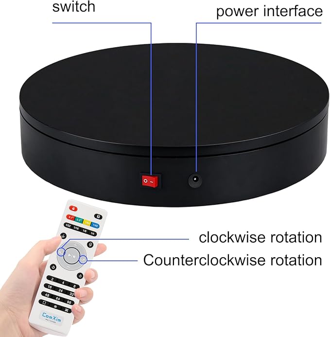 32cm Rotating Platform, 88-300lbs Capacity Motorized Electric Turntable, Heavy Duty Motorized Rotating Base, Large Motorized Rotating Display Stand,Photography Turntable (12.6inch/Black/300Lbs Load)