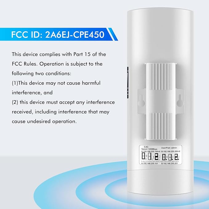 Wireless Bridge Point to Point Outdoor: UeeVii CPE450 5.8G 3Km Long Range Wi-Fi Bridge for Extend Network to Barn and Surveillance Range - Work with Starlink, 14dBi MIMO Antenna,48V POE Powered, 2pcs