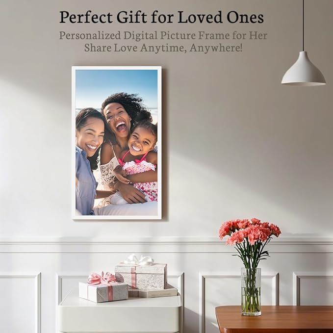 BSIMB 32 Inch Large Digital Picture Frame, Touchscreen 64GB 1920x1080 FHD WiFi Photo Frame Electronic Display Remote Control, Share Pictures/Videos via Free App/USB/SD Easy Setup Gifts for Mom, White