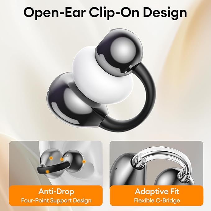 PAXA M100 Clip On Ear Headphones, Open Ear Earbuds Wireless Bluetooth 5.4, Clip On Earbuds with LCD Touchscreen, Lightweight Comfort Open Ear Headphones for Sports, Fitness, and Workouts, Black