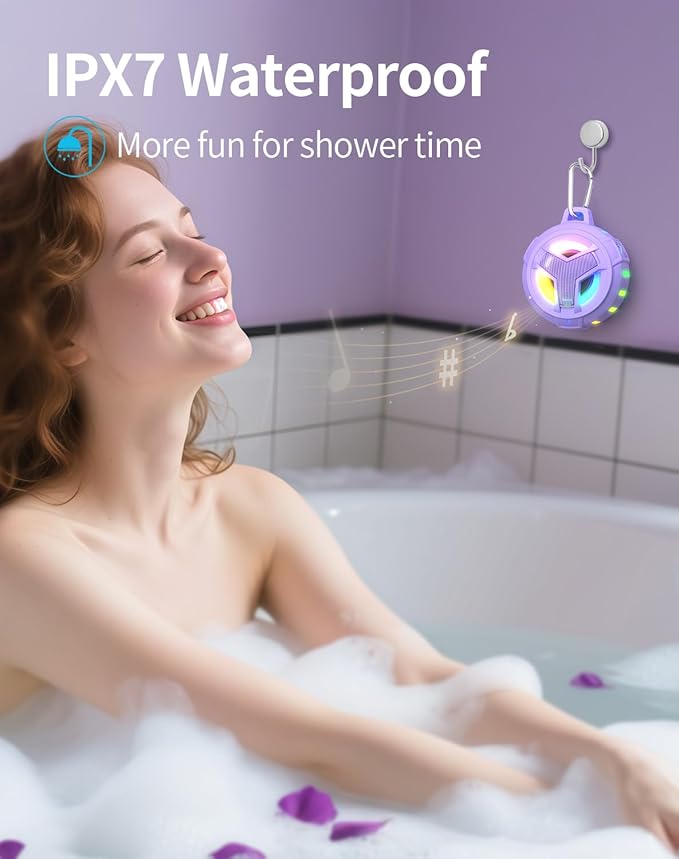 EBODA Bluetooth Shower Speaker, IP67 Waterproof Portable Wireless Small Speakers, Floating, 24H Playtime for Home, Beach, Pool, Kayak, Hiking, Boat Accessories, Gifts for Women, Girls - Purple