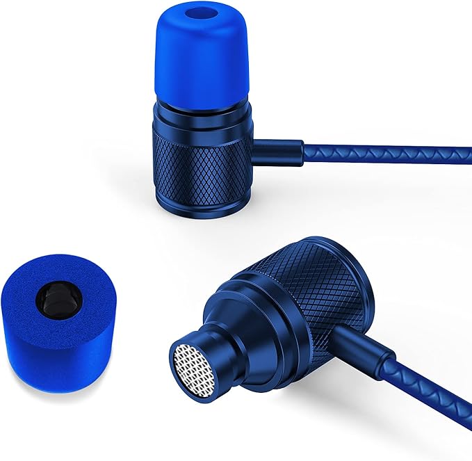 LUDOS Ultra Wired Earbuds in-Ear Headphones, 5 Years Warranty, Earphones with Microphone, Noise Isolating Ear Buds, Memory Foam for iPhone, Samsung, School Students, Kids, Women, Small Ears - Blue