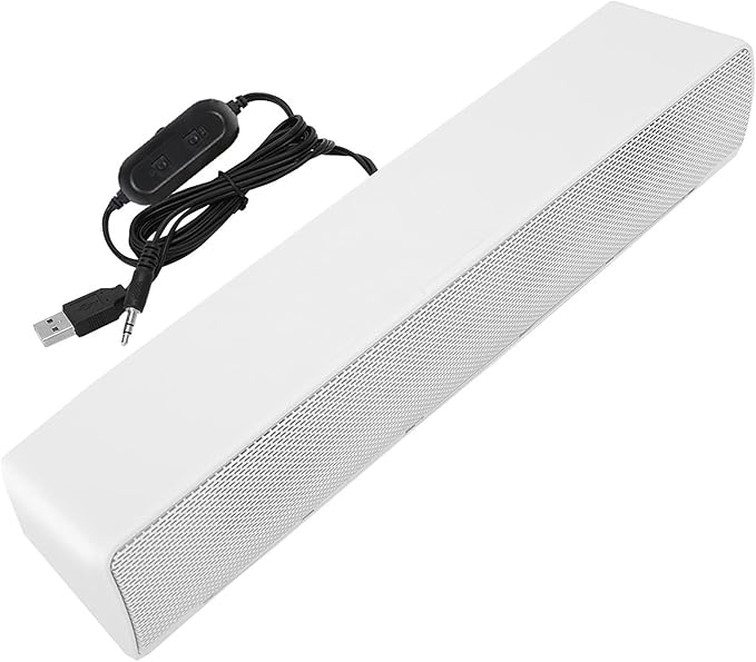 Akozon Desktop Pc Speakers Soundbar Computer Speakers for Desktop Multi-Function Stereo Surrounding Deep Bass Sound USB Wired Indoor Music Player Box 3.5mm Input for PC Cellphones Tv (White)