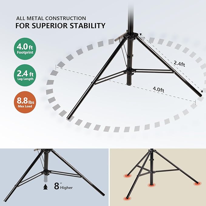 【16' Heavy Duty】 RAUBAY Extreme Tall Video Camera Sports Tripod Stand Air-Cushioned Telescoping Aluminium Alloy Light Stand with 1/4"& 3/8" Screw Adapter, Professional Sky High Tripod - TT480 Black…