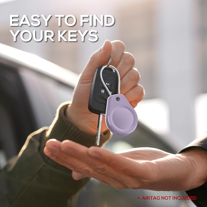 Waterproof AirTag Holder - (4 Pack) Air tag Lock Keychain with Wire Cable Compatible with Apple AirTags, Ultra Durable Anti-Lost Protective Case for Luggage, Key, Backpack,Black/Violet