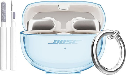 for Bose Ultra Open Earbuds Case Clear 2024,Full Protective Shockproof Soft Transparent TPU Cover for Bose Open Ear Wireless Earbud Headphone Accessories with Carabiner and Cleaning Pen-Blue
