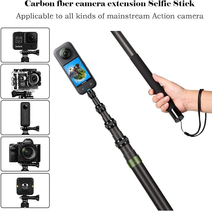118"/3.0m Extended Long Invisible Carbon Fiber Selfie Stick for Insta360 x5 x4 Insta 360 x5 x4 x3 x2 x one rs for Gopro Hero 13 12 11 9 max Cameras Accessories (Green)