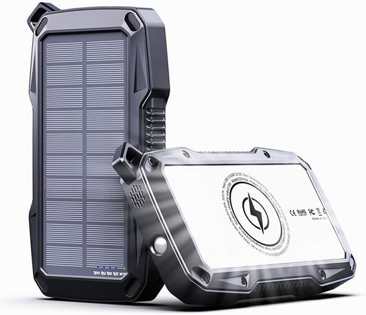 ABFOCE Solar Power Bank 10000mAh with 22.5W Fast Charging, Sensor Alarm, 15W Wireless Charger LED Flashlight, Battery Pack, Solar Panel Charger for iPhone 16 15 14 iPad Samsung Outdoor Camping Hiking