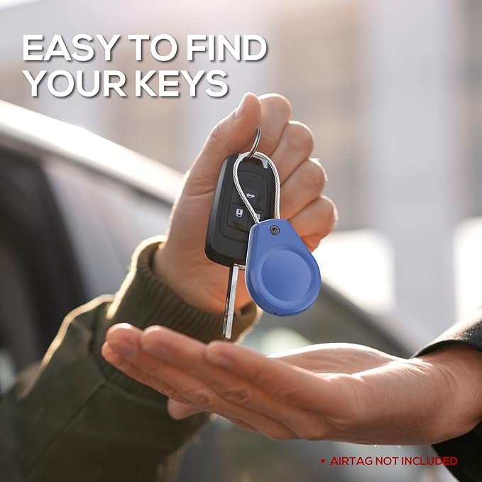 Waterproof AirTag Keychain Holder - (4 Pack) Air tag Lock Case with Wire Cable Compatible with Apple AirTags, Ultra Durable Anti-Lost Protective Case with Keyring for Luggage, Backpack, Black/Blue