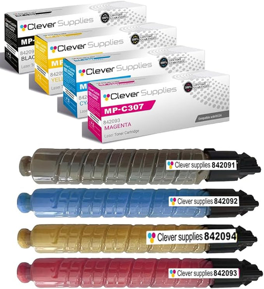 Clever Supplies CS Replacement Compatible with Ricoh C306 MPC307 Toner Cartridge 842091 842092 842093 842094 to use with MPC306 MPC406 (4-Color Set)