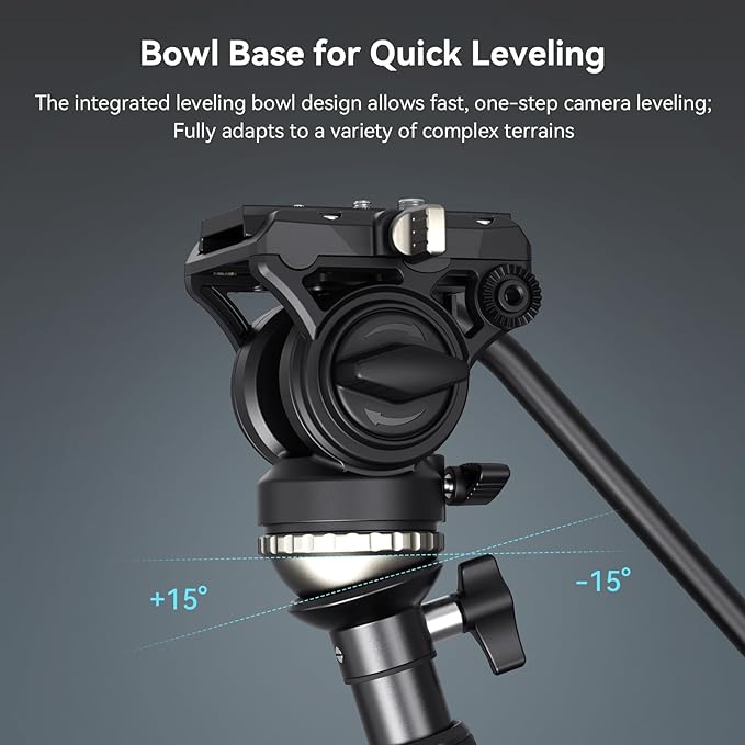 SmallRig CT210 Video Tripod, 75" Video Camera Tripod Monopod with +/-15° Leveling Base Fluid Head, Professional Camera Tripod Compatible with Video Camera, DSLR, Camcorder-4475