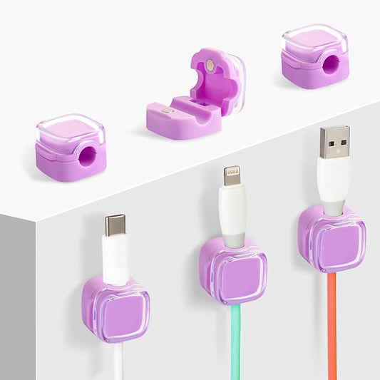 Magnetic Cable Clips Cord Organizer Holder, 6 Pack Adhesive Wire Holder Keeper Organizer USB Charging Cable Storage Holder for Home Office Phone Car Wall Desktop Nightstand Kitchen (Purple)