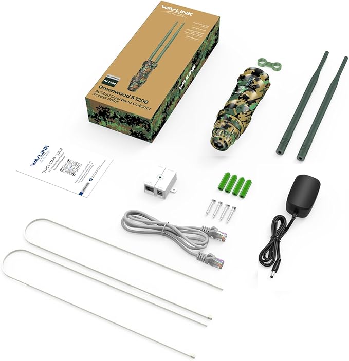 WAVLINK AC1200 Outdoor Long Range Wi-Fi Extender,Dual Band Outdoor Access Point with Active/Passive PoE,WAN/LAN Port,IP67 Waterproof,Supports AP/Router/Repeater Mode,2x7dBi Antennas-Greenwood