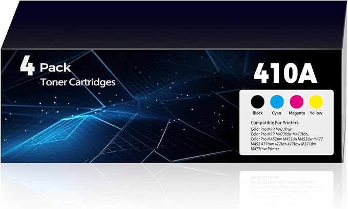 410A Toner Cartridges Replacement Pro M452 MFP M377 M477 for HP 410A 410X Toner Works for Pro MFP M477fnw,Pro MFP M477fdw M477fdn,Pro MFP M452nw M452dn M452dw M377dw Printer(4-Pack)