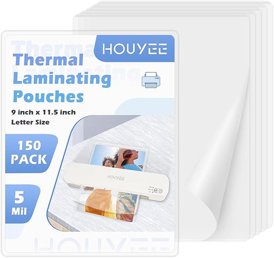 HOUYEE 150 Pack 5 Mil Thermal Laminating Pouches, Hold 8.5 x 11 inch Sheets, Ultra Clear Laminating Sheets, 9 x 11.5 Inch Laminate Sheets for Laminator, for Letter Size, Office and School Supplies