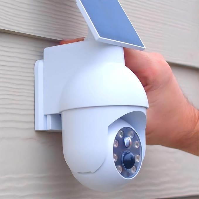 360-Degree Ultra-Bright Solar Light, Dummy CCTV Camera, Outdoor Motion Sensor Spotlight, IP66 Waterproof FloodLights, Wireless Decoy Fake PTZ Dome Security Camera for Porch Garden Patio Driveway