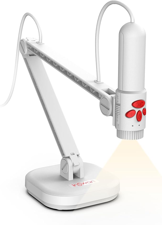 INSWAN INS-3 Handheld Webcam/USB Document Camera for Classroom, Built-in Mic, Light, Auto Focus, Windows, Mac OS, iPad OS, Chromebook for Close-up Demo, Distance Learning, Web Conferencing, IWBs