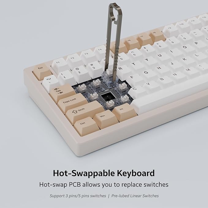 Chilkey ND75 Aluminum Mechanical Keyboard 75% Percent Wireless Gaming Keyboard with LCD Screen, Quick Assembly, BT/2.4G/USB-C, Hot Swappable Per-Key RGB Custom Beige Key Board for Laptop Office PC