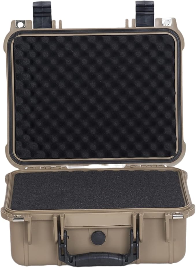 MEIJIA Portable All Weather Waterproof Protective Case,Hard Case,Camera Case With Customized Fit Foam,Fit Use of Drones,Camera,Equipments,Pistols,13.35 x11.63x5.98inches (Desert Tan)