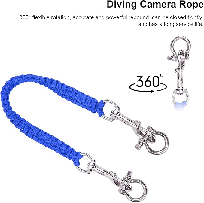Alomejor Diving Camera Lanyard with Heavy Duty 360° Flexible Rotation Clips for Cameras and Dive Lights(sapphire)