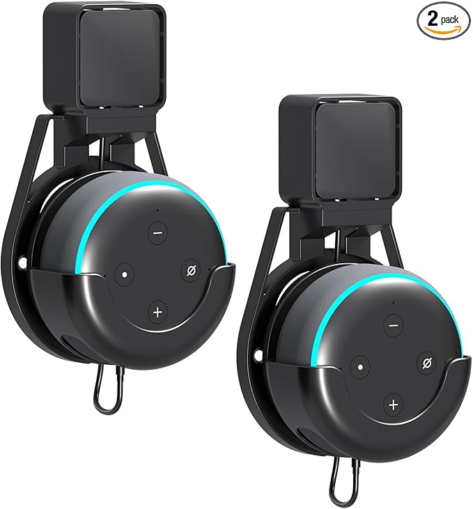 suptek Wall Mount Holder, for Echo Dot 3rd Gen, Outlet Wall Mount Stand for Alexa, with Built-in Cable Management, Wall Screw or Stick-on Option, 2Packs, S5B-2